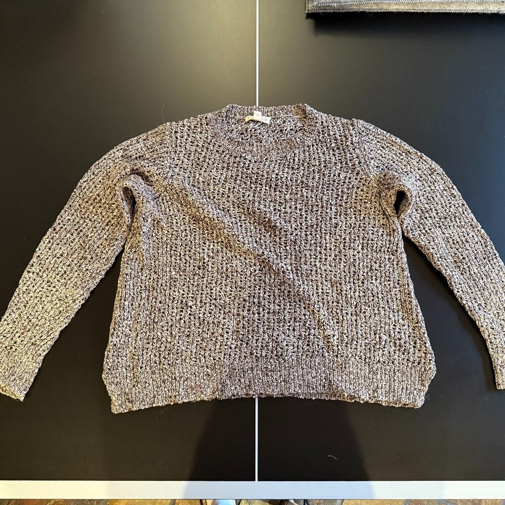 NWOT Eileen Fisher Pullover Sweater Cotton XS Gray Brown Open Weave